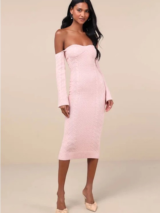 Lulus Dresses & Skirts - NWT Lulu's Soft Blush Pink Cable-Knit Sweater Dress